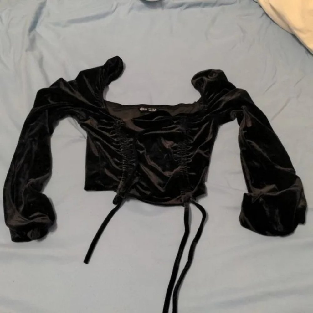 Shein drawstring ruched velvet crop top